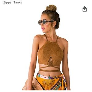 Light brown crop with zipper back& ties